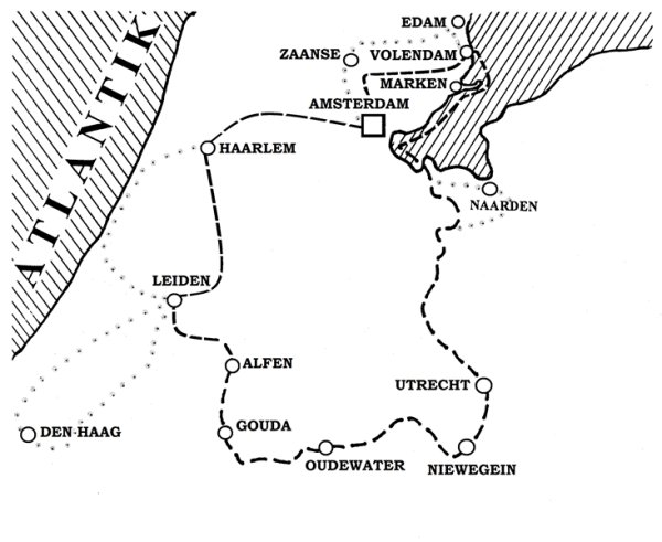 Mapka okruhu středním Holandskem - na lodi a na kole